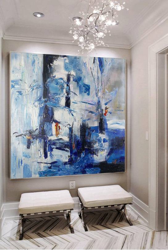 Bedroom Original White Abstract Blue Abstract Canvas Wall Art J9YM3